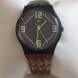 Swatch Woven Colored Strap Watch with Pixel Face